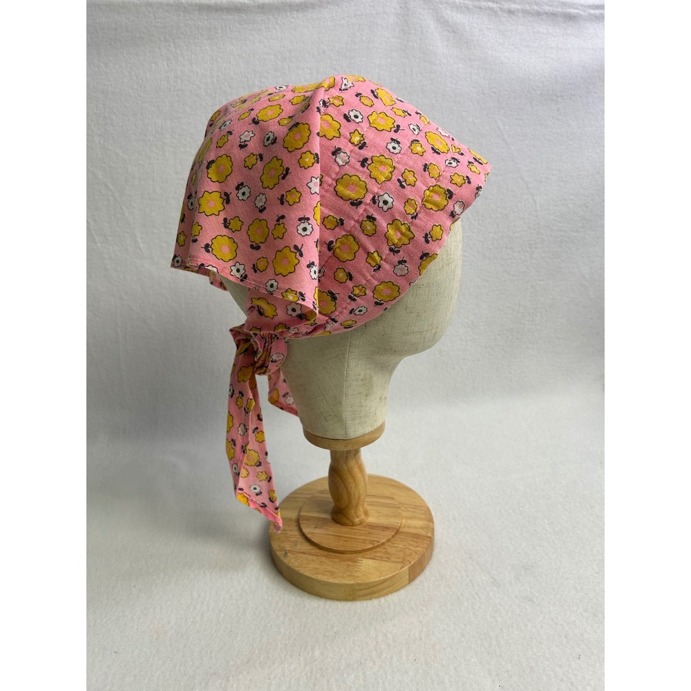 Cottagecore Boho Festival Womens OS Pink Floral Quilted Tie Back Head Kerchief